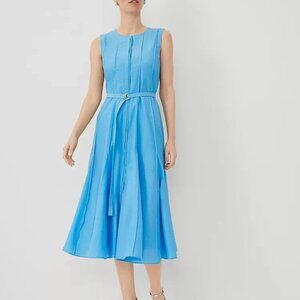NWT Ann Taylor Blue Sleeveless Midi Dress Cotton Size 0